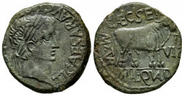 Turiaso. Augustus period. Unit. 27 BC - 14 AD. Tarazona (Zaragoza). (Abh-2452). Anv.: TI. CAESAR. AVGV(ST. F. IMPERAT). around laureate head of Tiberi...