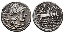Antestius. L. Antestius Gragulus. Denarius. 136 BC. Rome. (Ffc-151). (Craw-238/1). (Cal-127). Anv.: Head of Roma right, X beneath chin. GRAG behind he...