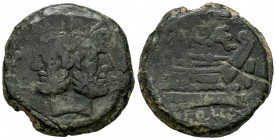Caecilius. Unit. 169-158 BC. Rome. (Craw-174/1). Anv.: Laureate head of Janus; above, I (mark of value). Rev.: A•CAE / ROMA Prow of galley right; in f...