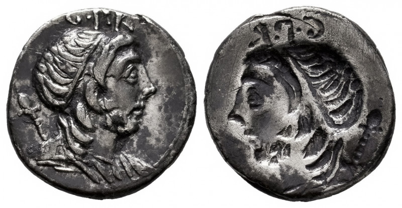 Cornelius. Cn Cornelius Lentulus Marcellinus. Incuse denarius. 76-75 BC. Hispani...