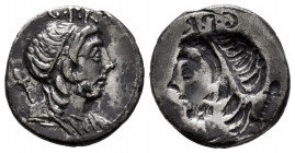 Cornelius. Cn Cornelius Lentulus Marcellinus. Incuse denarius. 76-75 BC. Hispania. (Ffc-626). (Craw-393/1a). (Cal-486). Anv.: G. P. R. above diademed ...