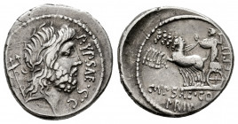 Plautius. P. Plautius Hypseus. Denarius. 60 BC. Rome. (Ffc-995). (Craw-420/ab). (Cal-1125). Anv.: P. YPSAE. S.C. before head of Neptune right, trident...