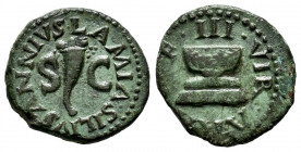 Augustus. Cuadrante. 9 a.C. Rome. Lamia, Silius and Annius. (Ric-I 422). (Bmcre-202). Anv.: LAMIA SILIVS ANNIVS, cornucopiae; S-C across fields. Rev.:...
