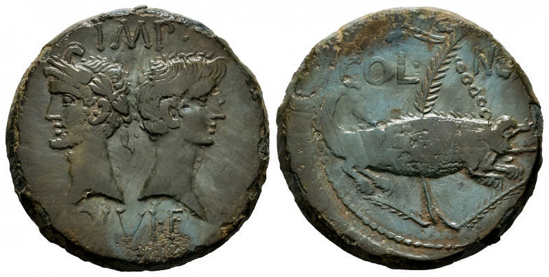 Augustus and Agrippa. Unit. 10 a.C.-10 d.C. Nemausus, Gaul. (Ric-I 158). (Rpc-I ...