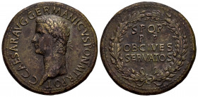 Caligula. Sestertius. 37-38 AD. Rome. (Ric-I 37). (C-24). (Bmcre-38). Anv.: C•CAESAR AVG GERMANICVS PON M TR POT, laureate head to left. Rev.: S P Q R...