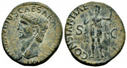 Claudius. Unit. 41-50 AD. Rome. (Ric-95). (Bmcre-140). Anv.: TI CLAVDIVS CAESAR AVG (P M TR P) IMP, bare head to left. Rev.: CONSTANTIAE (AVGVSTI), Co...