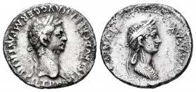 Claudius I and Agrippina II. Denarius. 50-51 AD. Rome. (Ric-I 181). (Bmcre-75). (Rsc-4). Anv.: TI CLAVD CAESAR AVG GERM P M TRIB POT P P, laureate hea...