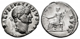 Vespasian. Denarius. 70 AD. Rome. (Ric-II.1 29). (Bmcre-26). (Rsc-94h). Anv.: (I)MP CAESAR VESPASIANVS AVG, laureate head to right. Rev.: (COS IT)ER T...