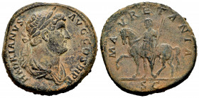 Hadrian. Sestertius. 130-138 AD. Rome. (Ric-II 1676). (Bmc-1763). Anv.: HADRIANVS AVG COS III P P Laureate and draped bust right. Rev.: MAVRETANIA Mau...