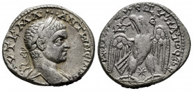Elagabalus. Seleucis and Pieria. Tetradrachm. 219 AD. Antioch. (Prieur-249). (McAlee-758). Anv.: AVT K M A ANΤѠNЄINOC CЄB, laureate bust to right, sli...