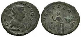Gallienus. Antoninianus. 265-267 AD. Rome. (Ric-Unlisted). (Mir-Unlisted). Anv.: GAL(LIEN)VS IMP. Bust to the right of half a torso, radiated, draped ...