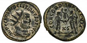 Diocletian. Antoninianus. 295-296 AD. Cyzicus. (Ric-VI 16). Anv.: IMP C C VAL DIOCLETIANVS P F AVG, radiate, draped and cuirassed bust to right. Rev.:...