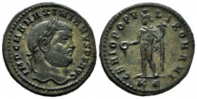 Maximianus. Follis. 295-296 AD. Cyzicus. (Ric-10b). Anv.: IMP C M A MAXIMIANVS P F AVG, laureate head right. Rev.: GENIO POPVLI ROMANI, Genius standin...
