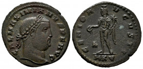 Galerius. Follis. 305-311 AD. Cyzicus. (Ric-44). Anv.: GAL MAXIMIANVS P F AVG. laureate head right. Rev.: GENIO AVGVSTI. Genius standing left, modius ...