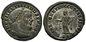 Maximianus. Follis. 286-305 AD. Ticinum. (Ric-45b). Anv.: IMP C MAXIMIANVS P F AVG. Laureate head right. Rev.: SACRA MONETA AVGG ET CAESS NOSTR. Monet...