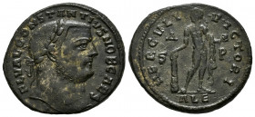 Constantius I. Follis. 304-305 AD. Alexandria. (Ric-53). Anv.: FL VAL CONSTANTIVS NOB CAES. Laureate head right. Rev.: HERCVLI VICTORI, Hercules stand...