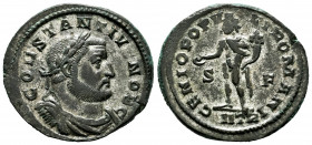 Constantius I. Follis. 302-303 AD. Trier. (Ric-539a). Anv.: CONSTANTIVS NOB C, laureate and cuirassed bust to right. Rev.: GENIO POPVLI ROMANI, Genius...