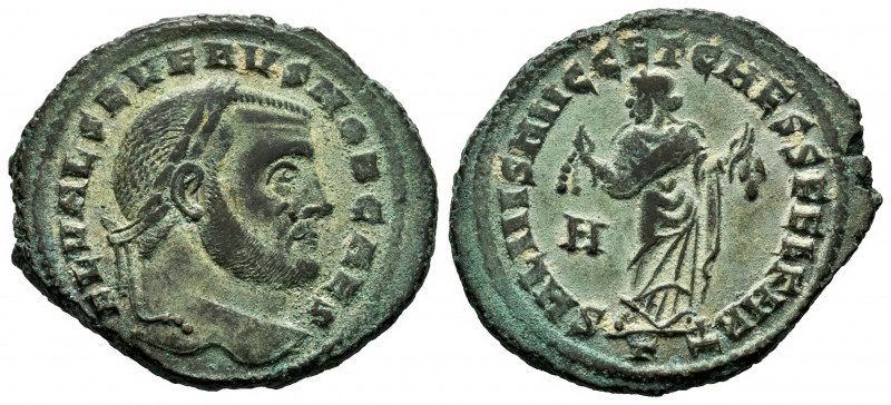 Severus II. Follis. 306 AD. Carthage. (Ric-40a). Anv.: IMP SEVERVS P F AVG, laur...