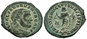 Severus II. Follis. 306 AD. Carthage. (Ric-40a). Anv.: IMP SEVERVS P F AVG, laureate head right. Rev.: SALVIS AVGG ET CAESS FEL KART, Carthago standin...