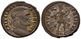 Maximino II. Follis. 308-310 AD. Alexandria. (Ric-VI 119b). Anv.: IMP C GAL VAL MAXIMINVS P F AVG, laureate head right. Rev.: VIRTVS EX-ERCITVS, Virtu...