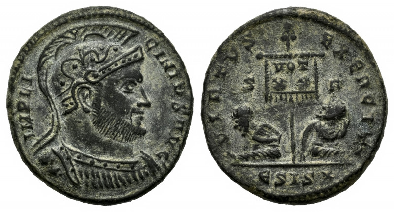 Licinius I. Follis. 320 AD. Siscia. (Ric-VII 110). Anv.: IMP LICINIVS AVG. Helme...