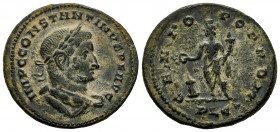 Constantinus I. Follis. 307-308 AD. Lugdunum. (Ric-255). Anv.: IMP C CONSTANTINVS P F AVG, laureate and draped bust right. Rev.: GENIO POP ROM, Genius...
