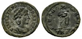 Theodora. Follis. 340 AD. Trier. (Ric-VIII 65). Anv.: FL MAX THEODORAE AVG, draped bust to right. Rev.: PIETAS ROMANA, Pietas standing facing, head to...