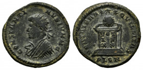 Constantinus II. Follis. 321-323 AD. London. (Ric-VII 284). Anv.: CONSTANTINVS IVN N C, radiate and mantled bust to left. Rev.: BEAT TRANQLITAS, globe...