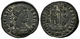 Constans. Centenionalis. 348-350 AD. Siscia. (Ric-201). Anv.: D N CONSTANS P F AVG, pearl-diademed, draped and cuirassed bust right, A behind. Rev.: F...