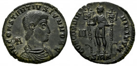 Constantius Gallus. Follis. 351-355 AD. Sirmium. (Ric-21). Anv.: D N CONSTANTIVS P F AVG Pearl-diademed, draped and cuirassed bust to right; in field ...