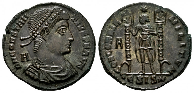 Constantius II. Follis. 350 AD. Siscia. (Ric-280). (LRBC-1167). Anv.: D N CONSTA...
