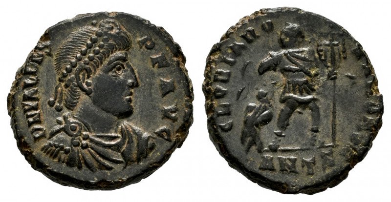 Valens. Follis. 364-378 AD. Antioch. (Ric-IX 10b). Anv.: D N VALENS P F AVG, pea...