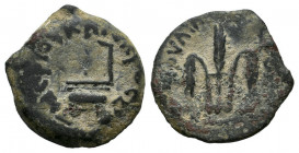 Judaea. Pontius Pilate. Prutah. RY 16 = 29 CE. Jerusalem. Struck under Tiberius. (TJC-331). (Hendin-1341). (RPC-I 4967). Anv.: TIBЄPIOY KAICAPOC LIς (...