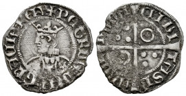 The Crown of Aragon. Pedro III (1336-1387). Croat. Barcelona. (Cru-2907d). (Cru C.G-864.2). Ag. 3,30 g. Six-petalled flowers on the dress. Rust on rev...