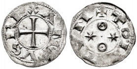 Kingdom of Castille and Leon. Alfonso VI (1073-1109). Dinero. Toledo. (Bautista-9.1). Ve. 1,12 g. Pellet in every roundel on reverse. Almost XF. Est.....