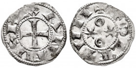Kingdom of Castille and Leon. Alfonso VI (1073-1109). Dinero. Toledo. (Bautista-9.1). Ve. 1,13 g. Pellet in every roundel on reverse. Almost XF. Est.....