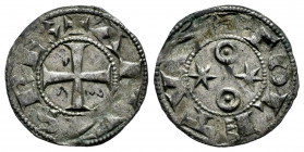 Kingdom of Castille and Leon. Alfonso VI (1073-1109). Dinero. Toledo. (Bautista-9.1). Ve. 1,21 g. Pellet in every roundel on reverse. Annotations in i...