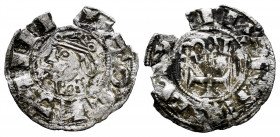 Kingdom of Castille and Leon. Alfonso VII (1126-1157). Dinero. Toledo. (Bautista-44). Anv.: X TOLETULA. Bust left. Rev.: ANFUS REX. Alpha and Omega be...