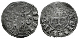 Kingdom of Castille and Leon. Alfonso VIII (1158-1214). Dinero. Toledo. (Bautista-263.1). (Abm-160). Anv.: With crescent next to the sword. Rev.: One ...