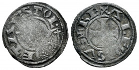 Kingdom of Castille and Leon. Alfonso VIII (1158-1214). Dinero. Toledo. (Bautista-271). (Abm-156). Anv.: + REX ALFONSVS. Cross. Rev.: TOLETA. The king...