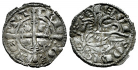 Kingdom of Castille and Leon. Fernando III (1217-1252). Dinero. Coruña. (Bautista-328.2). Ve. 0,71 g. The ·: O :· of MONETA acoted by three points. Sl...