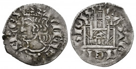 Kingdom of Castille and Leon. Alfonso XI (1312-1350). Cornado. Murcia. (Bautista-476). Ve. 0,69 g. M on the door and radiate roundels above the castle...