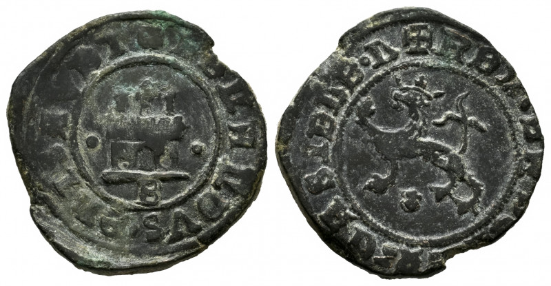 Catholic Kings (1474-1504). 2 maravedis. Burgos. (Cal-65). Ae. 4,72 g. Scallop b...