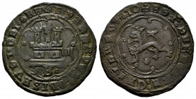 Catholic Kings (1474-1504). 4 maravedis. Burgos. (Cal-182). Anv.: ✠ FƎRNANDVS : ƎLISAVƎT : DEI : GRA. Rev.: ✠RƎX : ƎA RƎGINA : CASTƎLƎ • LƎ . Ae. 1,56...