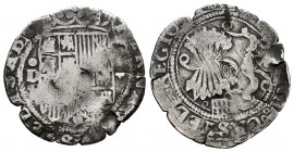 Catholic Kings (1474-1504). 1 real. Segovia. D (Diego Espinar). (Cal-390 var). (Lf-Tipo F5.12.2, mismo ejemp). Ag. 3,05 g. Shield between D and parsle...