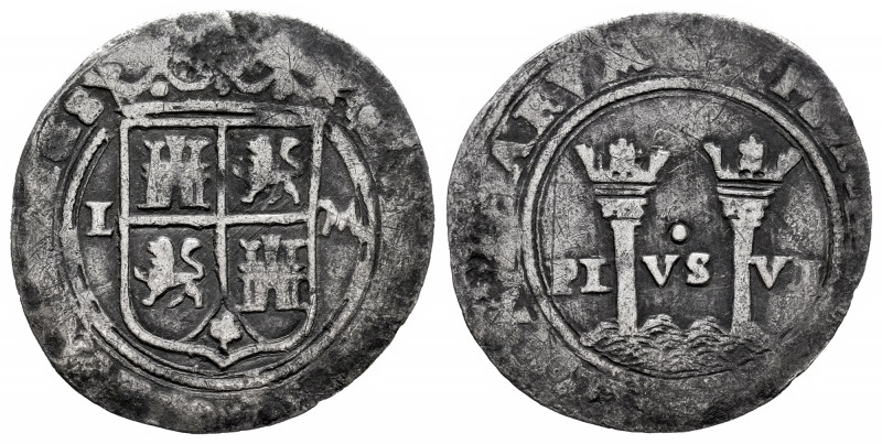 Charles-Joanna (1504-1555). 1 real. Mexico. (Cal-73). Ag. 2,94 g. Shield between...