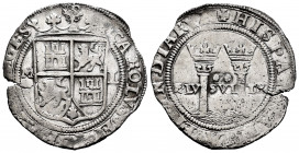 Charles-Joanna (1504-1555). 2 reales. Mexico. M-L. (Cal-101). Ag. 6,72 g. Cleaned. Planchet crack. VF. Est...150,00. 

Spanish Description: Juana y ...