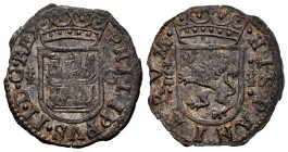 Philip II (1556-1598). Cuartillo. Cuenca. (Cal-79 similar). Ve. 1,54 g. Contemporary counterfeit. Some silvering remaining. AU. Est...200,00. 

Span...