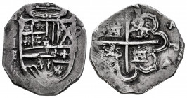 Philip II (1556-1598). 2 reales. 1591. Segovia. (Cal-387). (R. Lorente-367). Ag. 6,46 g. Same obverse die as the exemplar published R. Lorente 367, la...