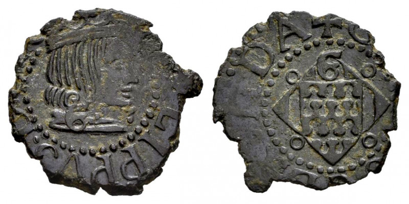 Philip III (1598-1621). Dinero. Sin fecha. Gerona. (Cal-34). (Cru C.G-3737a). Ae...